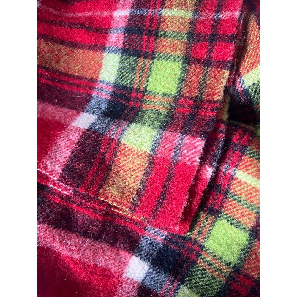 Plaid Tartan Wool Fleece Blanket Throw Fabric 70 x 64" Red & Green